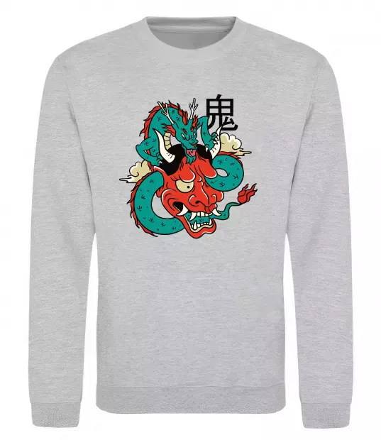 Свитшот Дракон самурай Серый меланж фото