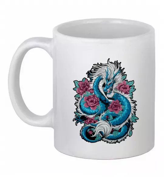 Чашка керамічна Дракон квіти Білий фото