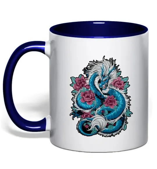 Чашка с цветной ручкой Дракон квіти Глубокий темно-синий фото