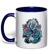 Чашка с цветной ручкой Дракон квіти Глубокий темно-синий фото
