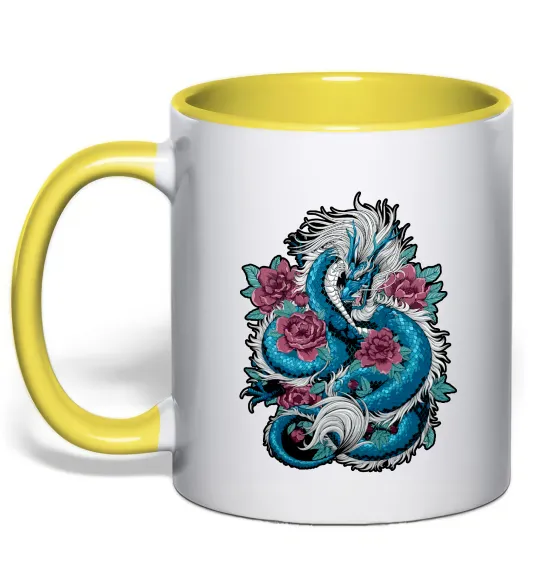 Чашка с цветной ручкой Дракон квіти Лимонный фото