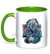 Чашка с цветной ручкой Дракон квіти Лаймовый фото