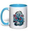 Чашка с цветной ручкой Дракон квіти Голубой фото