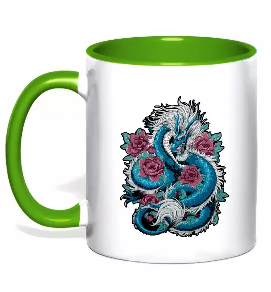 Чашка с цветной ручкой Дракон квіти Зеленый фото