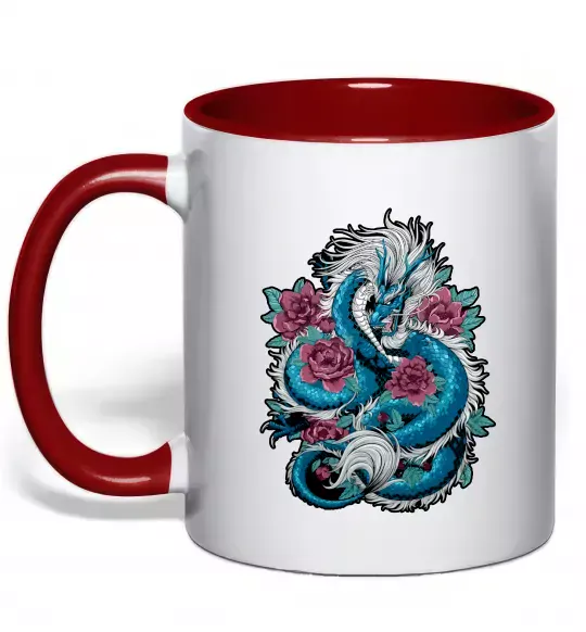 Чашка с цветной ручкой Дракон квіти Красный фото