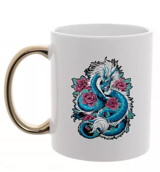 Чашка с цветной ручкой Дракон квіти Золото фото