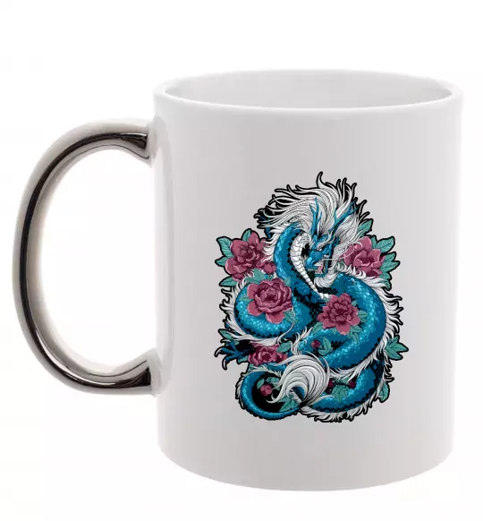 Чашка с цветной ручкой Дракон квіти Серебро фото