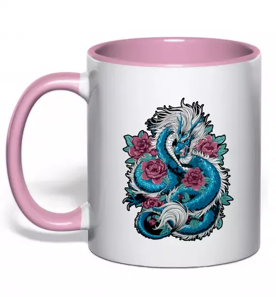Чашка с цветной ручкой Дракон квіти Нежно розовый фото