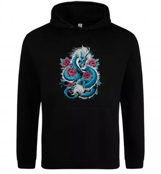 Женская толстовка (худи) Дракон квіти Черный фото