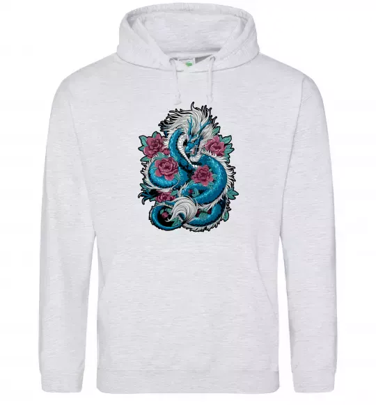 Женская толстовка (худи) Дракон квіти Серый меланж фото