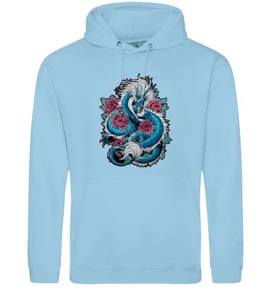 Жіноча толстовка (худі) Дракон квіти Блакитний фото