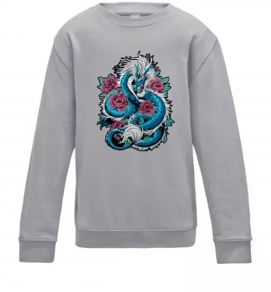 Детский Свитшот Дракон квіти Серый меланж фото
