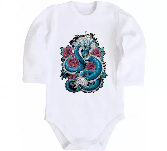 Дитячий бодік Дракон квіти Білий фото
