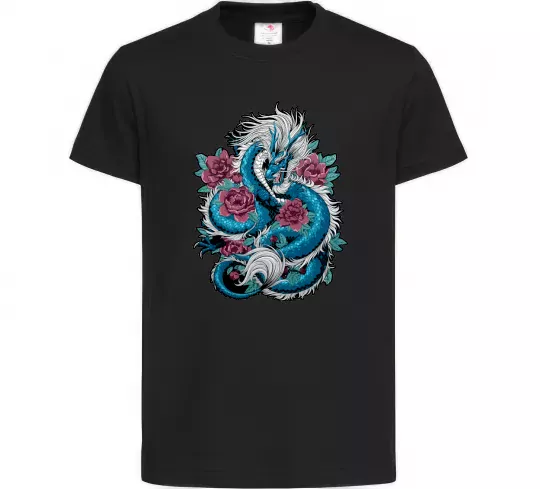 Детская футболка Дракон квіти Черный фото