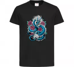 Детская футболка Дракон квіти Черный фото