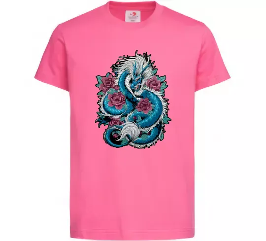 Детская футболка Дракон квіти Ярко-розовый фото