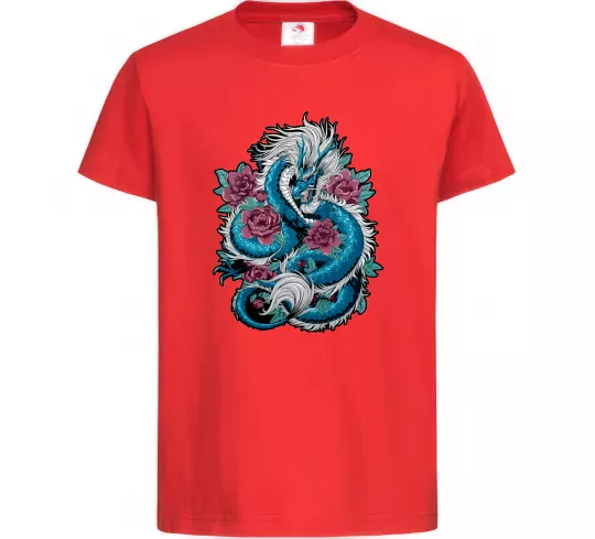 Детская футболка Дракон квіти Красный фото