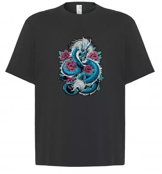 Футболка Оверсайз Дракон квіти Черный фото