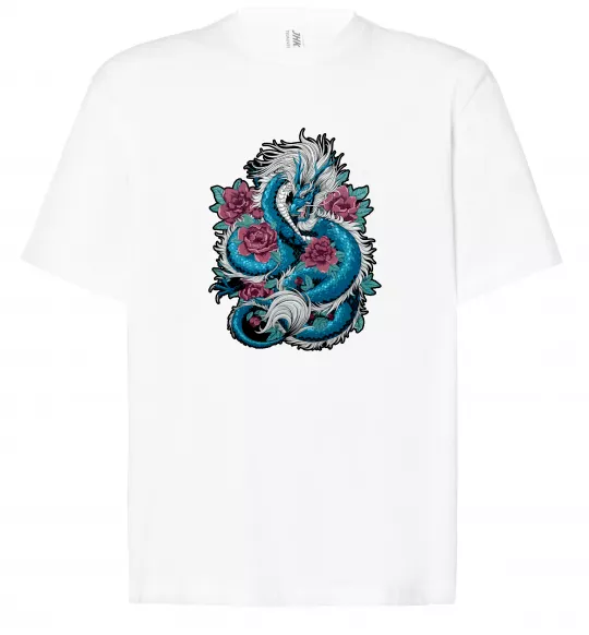 Футболка Оверсайз Дракон квіти Белый фото