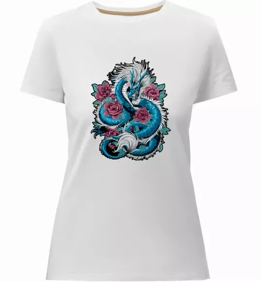 Жіноча преміум футболка Дракон квіти Білий фото