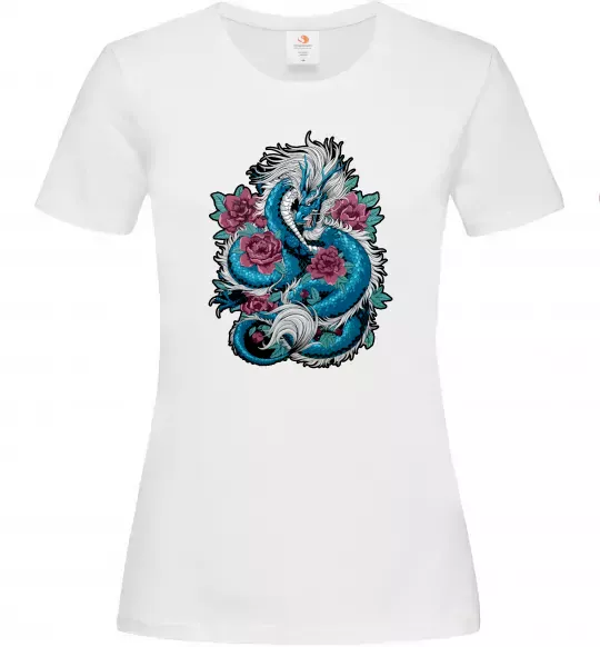 Женская футболка Дракон квіти Белый фото