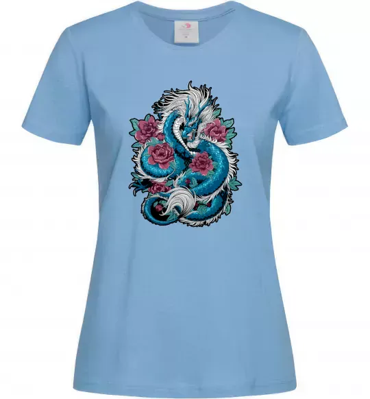 Женская футболка Дракон квіти Голубой фото