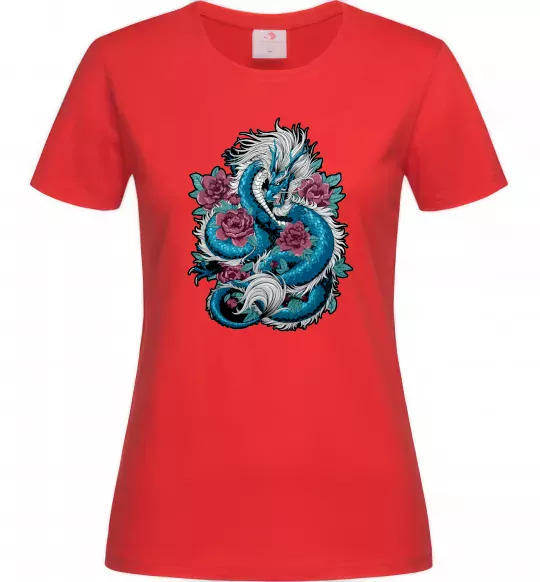 Женская футболка Дракон квіти Красный фото