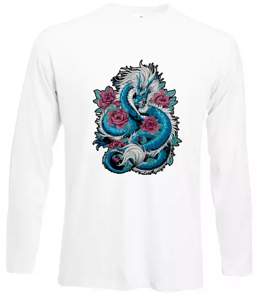 Лонгслив Дракон квіти Белый фото