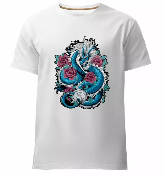 Мужская премиум футболка Дракон квіти Белый фото