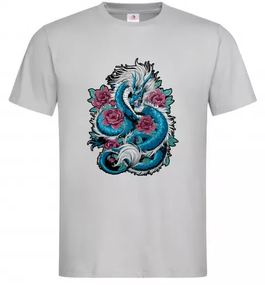 Мужская футболка Дракон квіти Серый фото