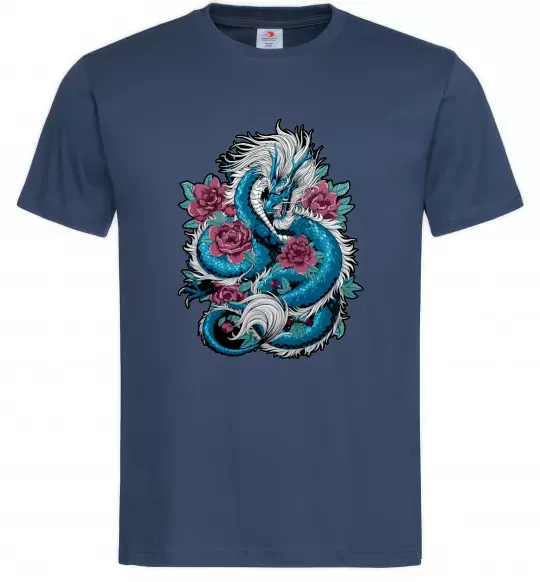 Мужская футболка Дракон квіти Темно-синий фото
