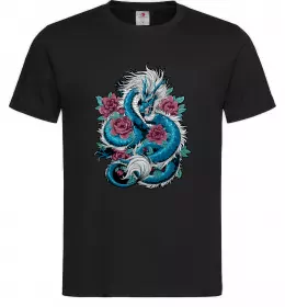 Мужская футболка Дракон квіти Черный фото