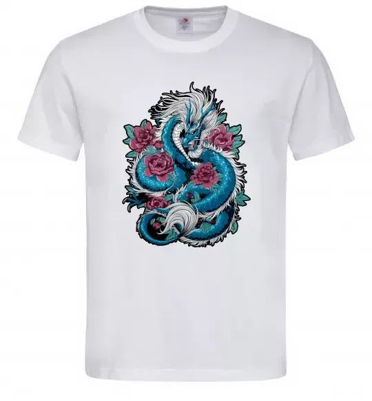 Мужская футболка Дракон квіти Белый фото