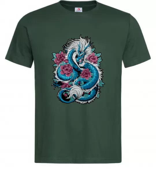 Мужская футболка Дракон квіти Темно-зеленый фото