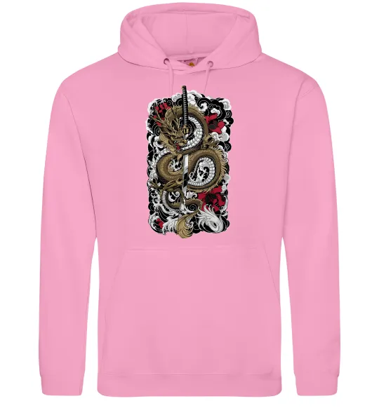 Мужская толстовка (худи) Дракон катана Розовый фото