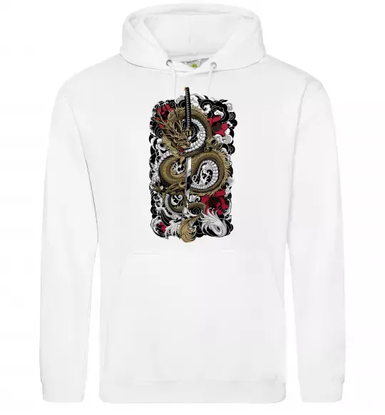 Мужская толстовка (худи) Дракон катана Белый фото