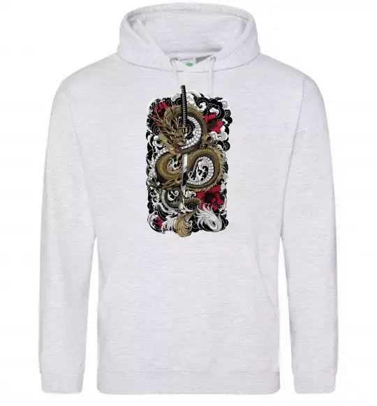 Женская толстовка (худи) Дракон катана Серый меланж фото