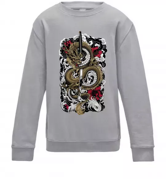 Детский Свитшот Дракон катана Серый меланж фото