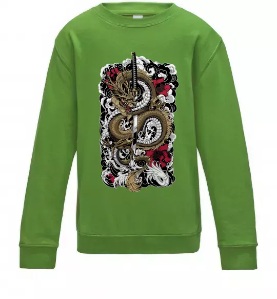 Детский Свитшот Дракон катана Лаймовый фото