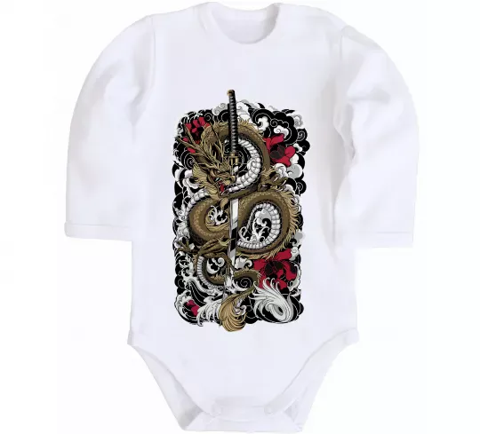 Дитячий бодік Дракон катана Білий фото