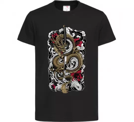 Детская футболка Дракон катана Черный фото