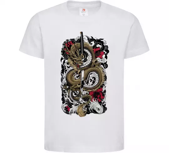 Детская футболка Дракон катана Белый фото