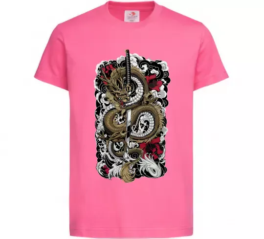 Детская футболка Дракон катана Ярко-розовый фото