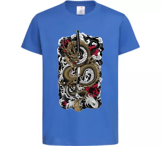 Детская футболка Дракон катана Ярко-синий фото