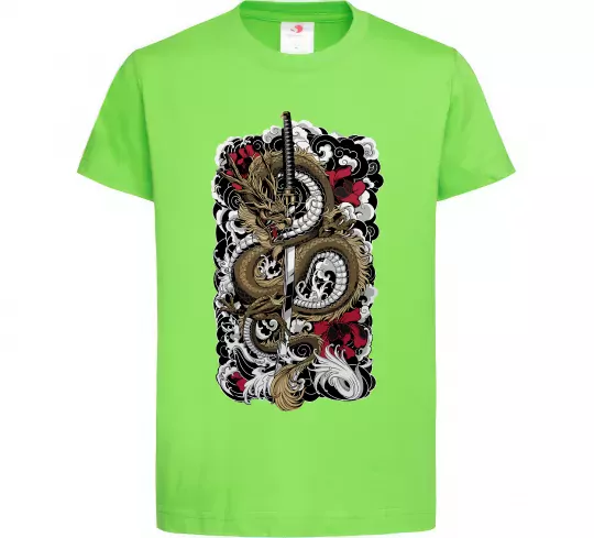 Детская футболка Дракон катана Лаймовый фото