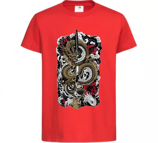 Детская футболка Дракон катана Красный фото