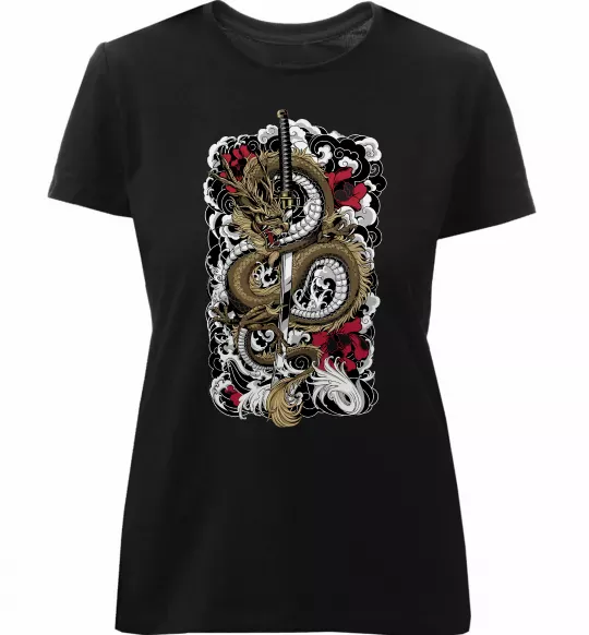 Жіноча преміум футболка Дракон катана Чорний фото