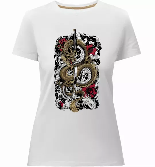 Жіноча преміум футболка Дракон катана Білий фото