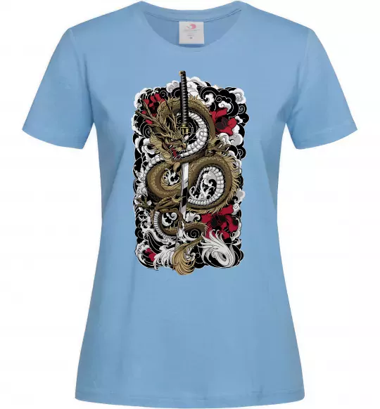 Жіноча футболка Дракон катана Блакитний фото