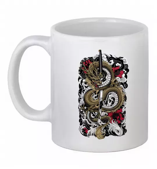 Чашка керамическая Дракон катана Белый фото